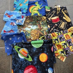 Lot Of Cotton Quilt Scraps Dinosaur Airplane Planets Halloween Band Drums Lion