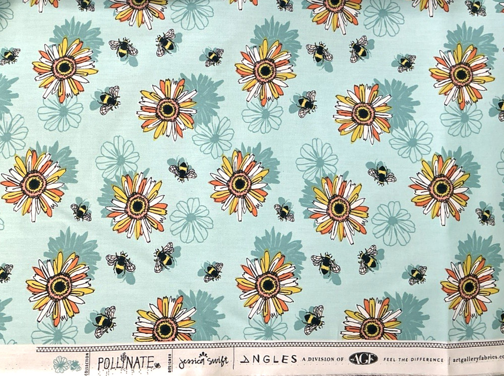 Quilting Fabric POLLINATE Aqua Art Gallery Fabrics BEES 100% Premium Cotton