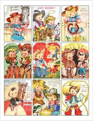 Set of 9 Vintage Retro 1950’s Cowgirl & Cowboy Greetings Cotton FABRIC Panels