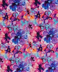 Preorder 1M X 1.5M Cotton Jersey Watercolour Flower Purple