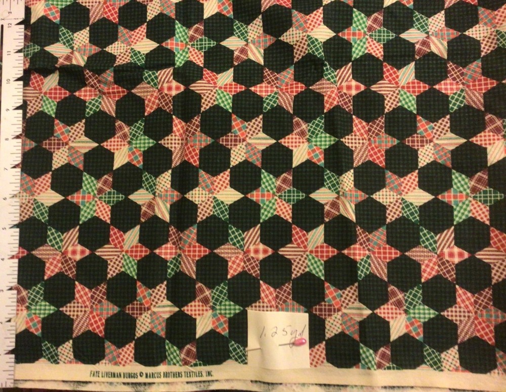 Tumbling Blocks Stars Cheater Quilt Cotton Fabric 1.25 yards