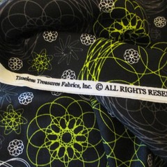 Timeless Treasures Grey Green White Geo Scribbles on Black Cotton Fabric 1yd x44
