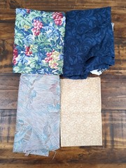 Lot of Floral Fabric, blues and brown, 1lb 9oz