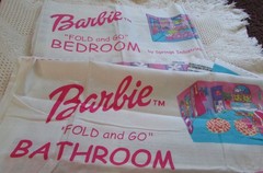 Lot/2 Springs Industries BARBIE Fold And Go BATH/BED Fabric Panel Craft Play Set