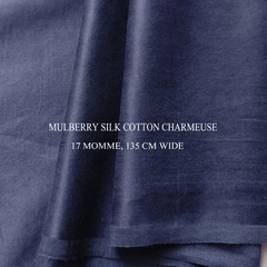 55” Wide Navy Mulberry Silk Cotton Charmeuse Fabric Cotton Silk Satin Material