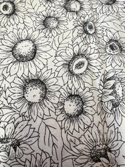 SUNFLOWER SUNFLOWERS BLACK WHITE 1 yard 100% Cotton Fabric Free Ship SBX1