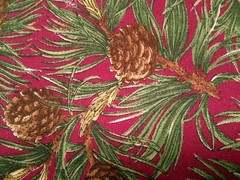 Fabric Benartex “I Pine For You” Brown Pine Cones Dark Green Needles Maroon $2
