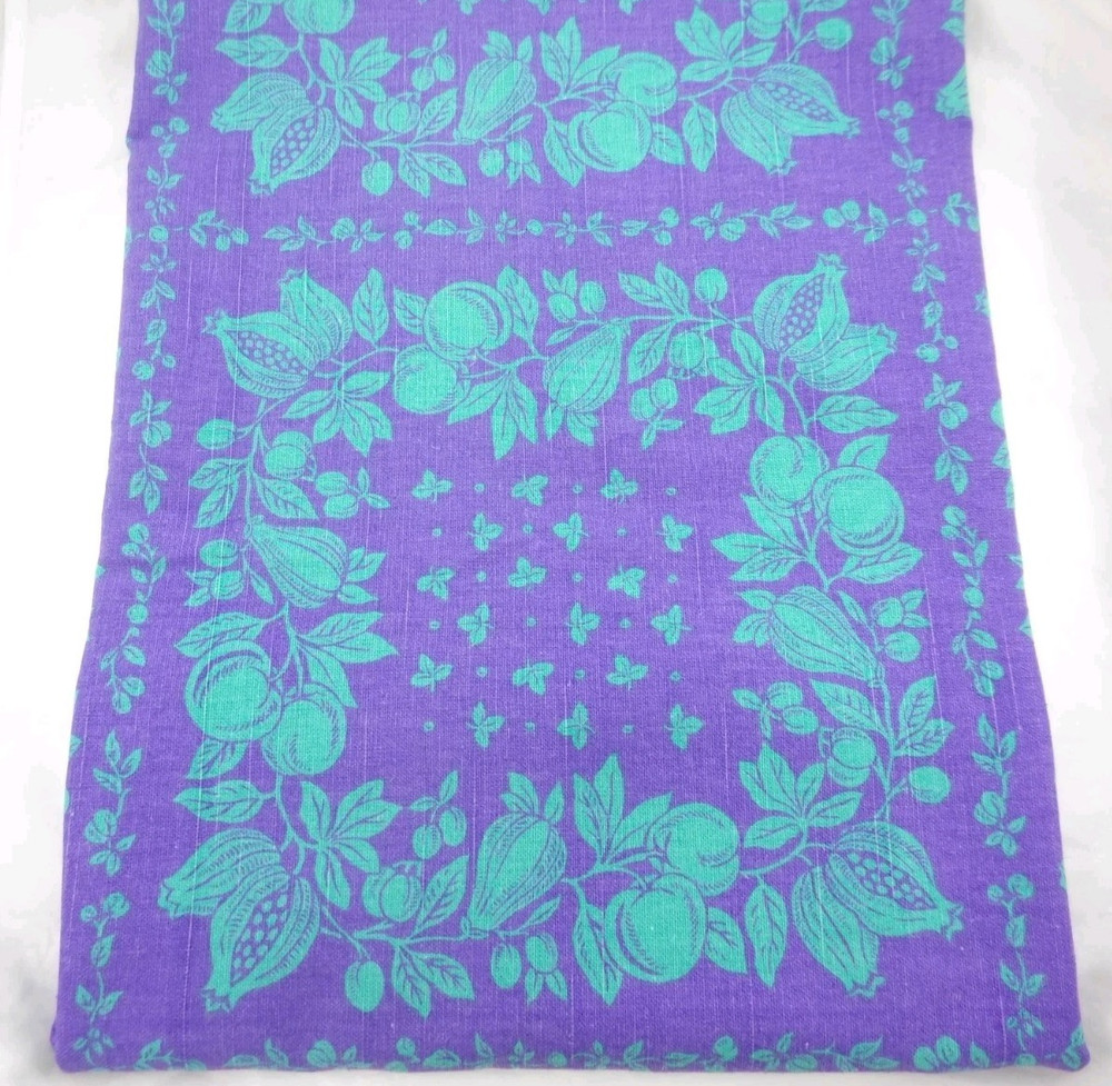 102×73″ Green Purple Fruit Vegetable Vine Grid Scotchgard Fabric Cotton?