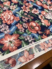 VTG floral grape fruit cotton fabric with blue ribbon – Peter Pan fabrics – 1 yd