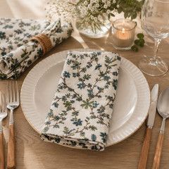 Cotton Crewel Hand Embroidered Fabric-Kashmir Crewel on White-Blue Work