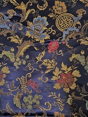 Luxurious Black Metallic Gold Chinese Brocade Asian Satin Floral 46″ by 3.75 Yds
