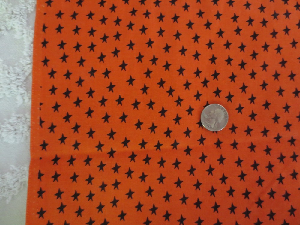 5143. Jo-Ann BLACK STARS on ORANGE Craft, Quilting COTTON FABRIC-42″ x 3 yds.