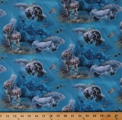 Cotton Manatees Sea Turtles Fish Animals Gentle Giants Fabric Print BTY D683.64