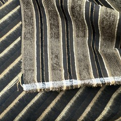 Dark Moody Brown Black Gold Tan Stripe Chenille Upholstery Fabric BTY B