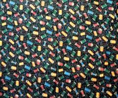 Vintage Fabric Traditions Cotton Sewing Fabric With Spools Of Thread 5 Yards