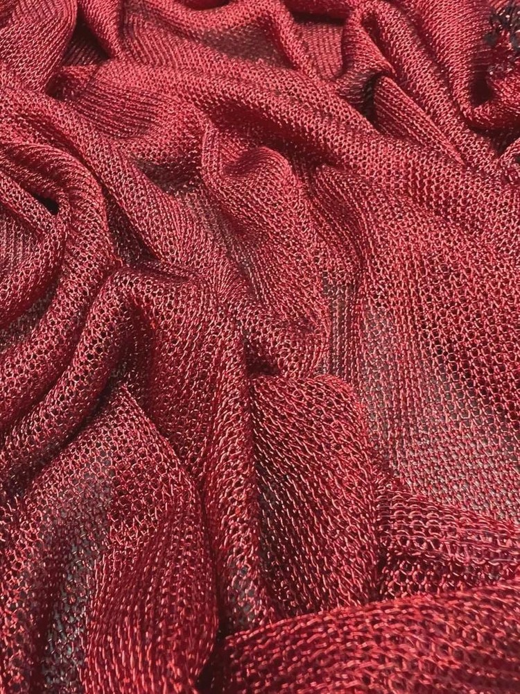 Metallic Chainmail Fabric Ruby Red Sheer 2-Way Stretch 60 Inch Wide