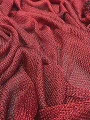 Metallic Chainmail Fabric Ruby Red Sheer 2-Way Stretch 60 Inch Wide
