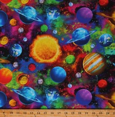 Cotton Bright Colorful Planets Outer Space Solar System Fabric Print BTY D769.65