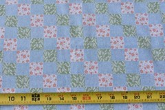 By 1/2 Yd, Vintage /Pastel Peach Green Blue Faux-Checkerboard-Quilt/Jaftex,P9763