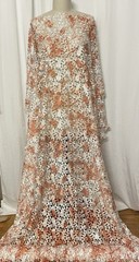 Hand Brushed Orange Paint Guipure Venice Lace Fabric 4.25 Yards Long 50″ Wide
