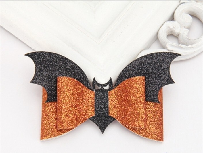 2 pc Halloween Bat DIY hair bows pre-assembled just add clip or headband Glitter