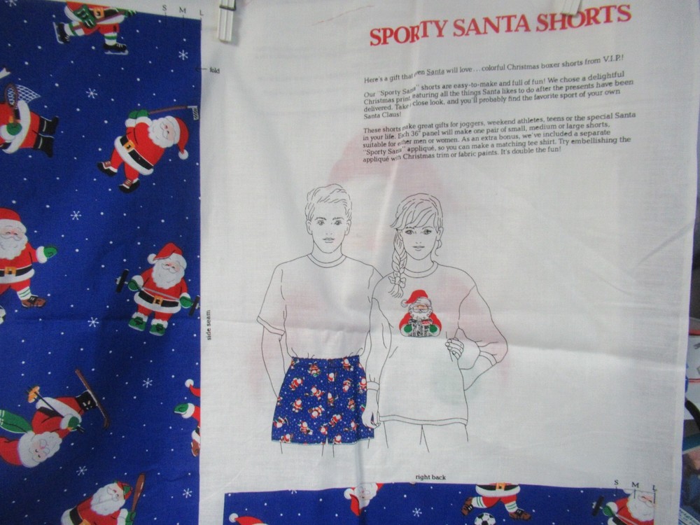 “SPORTY SANTA SHORTS” & SHIRT APPLIQUE FABRIC PANEL Cut and Sew CRANSTON NEW