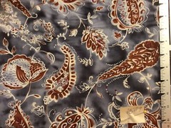 Beautiful Blue Brown Paisley Floral Cotton Fabric Cottagecore By the Yard
