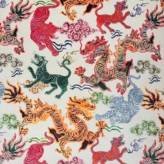 HAMILTON TIBETAN TIGER NATURAL DRAGONS PRINTED VELVET FABRIC BY THE YARD 54″W