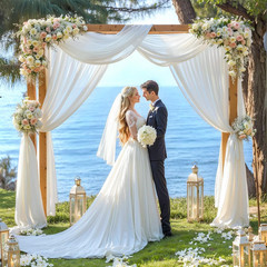 White Wedding Arch Draping Fabric, 1 Pack 29″ X 20FT Sheer Fabric Arch Drapery C