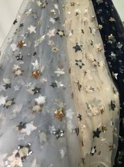 1 Yard Beautiful Stars Lace Fabric Sequins Fabric Soft Ivory Tulle Lace Fabric
