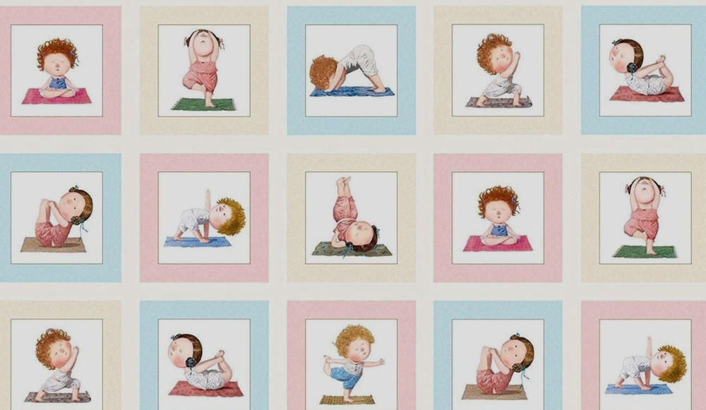 1 panel cotton fabric 23″ x 44″ Elizabeth’s Studio Yoga Babies exercise poses