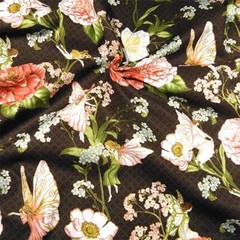 Flowers & Little Fairies, Metallic Gold, Pink & Ivory on Dk.Brown,33″L x44″W