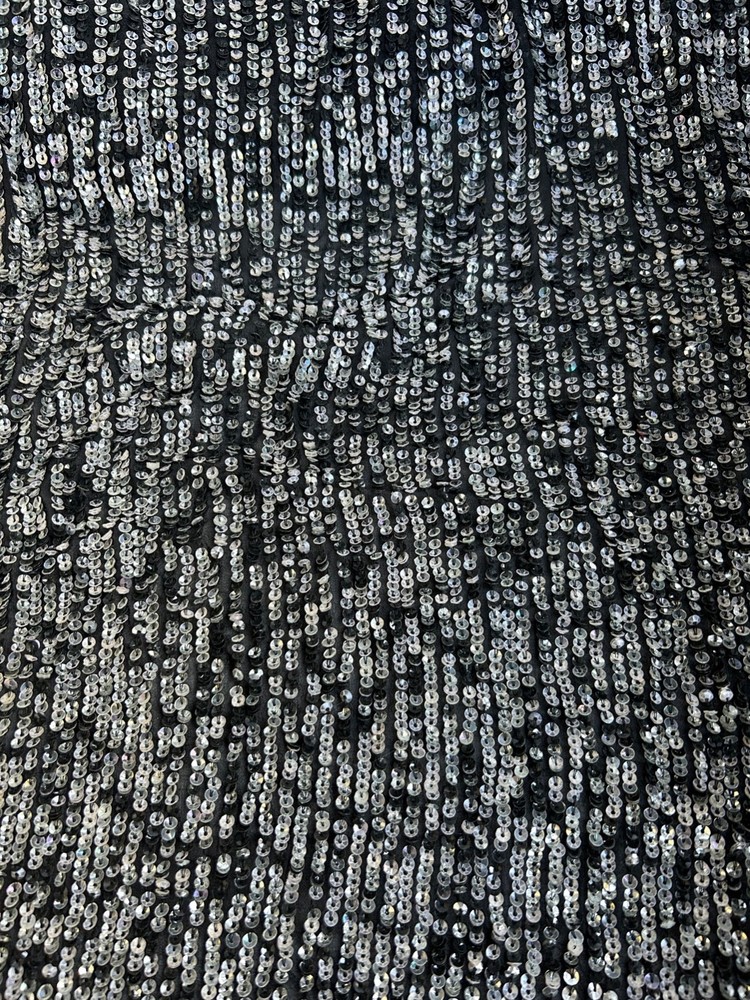 Black & Silver sequins embroidery Metallic Fabric 36″ Wide