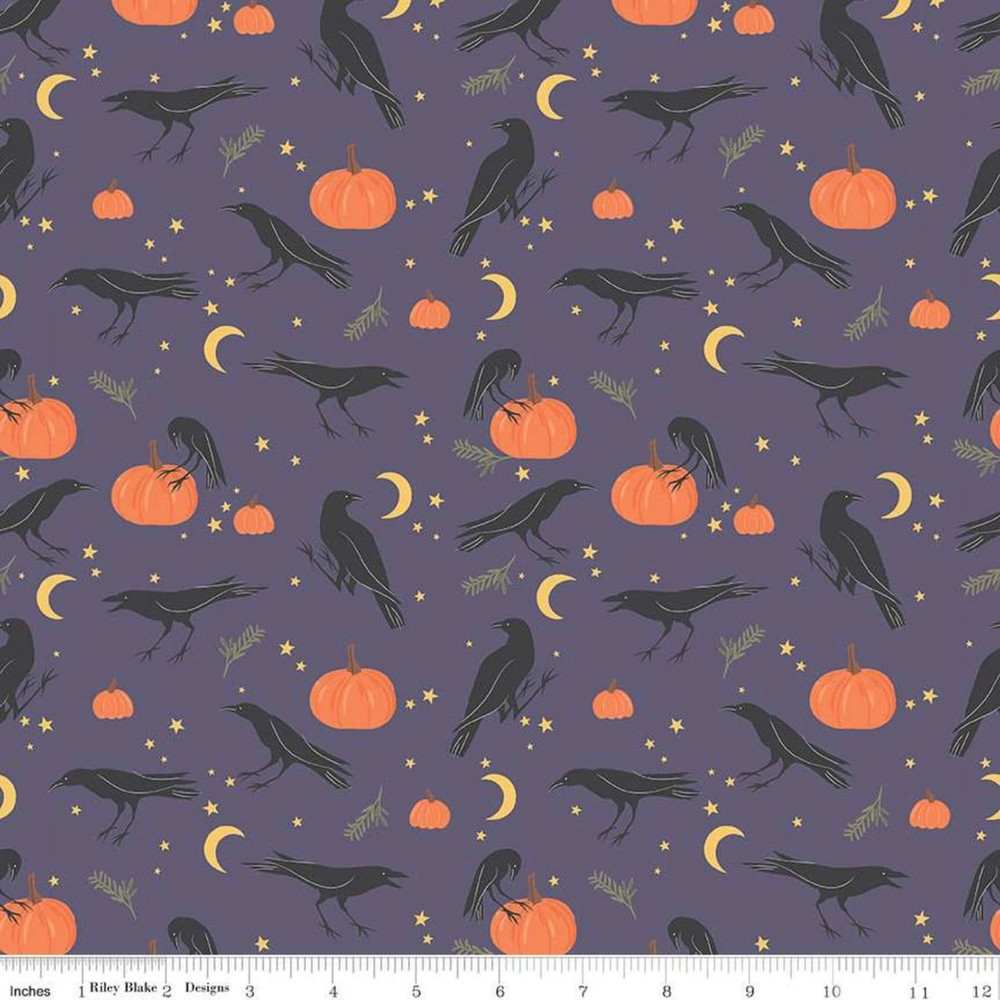 Sophisticated Halloween Cotton Fabric Riley Blake Ravens Dark Gray By the Yard