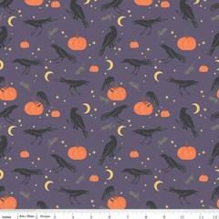 Sophisticated Halloween Cotton Fabric Riley Blake Ravens Dark Gray By the Yard