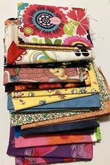 Lot of 14 Fabric Scraps Bright Floral Calico Kittens DucksTonal Route 66 Red Hat