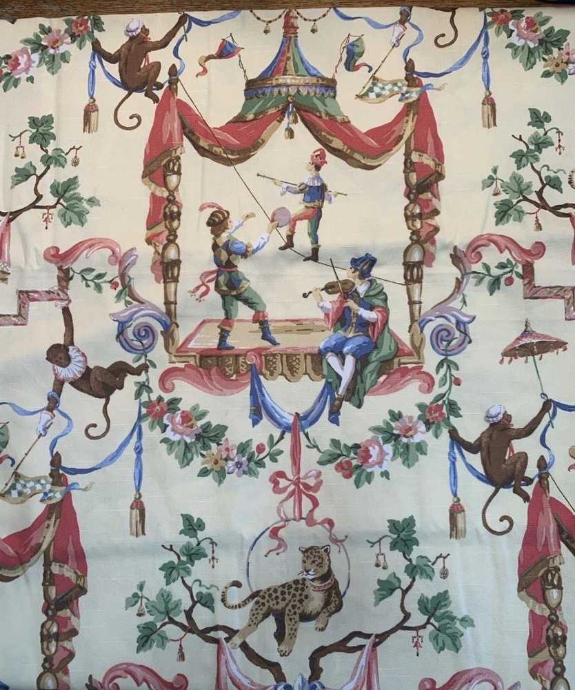 Remnant – Antique Circus Toile Designer Upholstery fabric- 2 Yd 10”