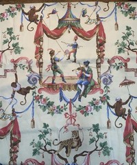 Remnant – Antique Circus Toile Designer Upholstery fabric- 2 Yd 10”