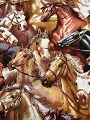 Blank Quilting Packed Horse Stampede Brown Cotton Fabric 21″ X 44″