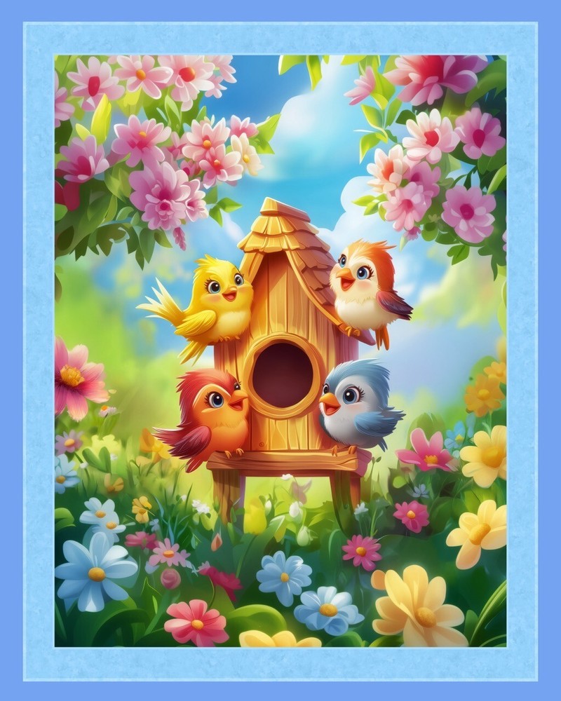 Tweet Meet Birds Digital 36″ x 45″ Cotton Panel