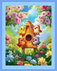 Tweet Meet Birds Digital 36″ x 45″ Cotton Panel