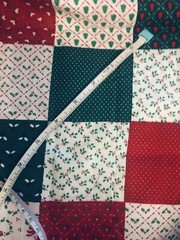 VTG Red Green Calico Dots Holly Patchwork 3 ” Squares Christmas Cheater BTHY