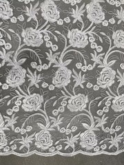 Dakota WHITE Polyester Corded Floral Embroidery on Mesh Lace Fabric by the Yard