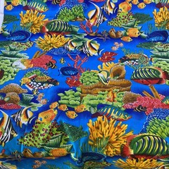 Tropical Fish Nautical Sea Coral Cotton Fabric Fit To Print 1.8yards x 45″