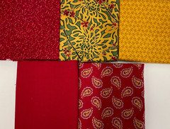 1/4 YARD BUNDLE OF 5 – PACK #3 – RED/GOLD