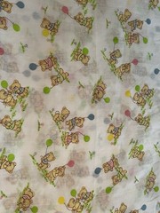 Vintage Bears with Balloons Cotton Fabric 44”W X 72” L