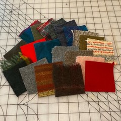 Vintage felted wool fabric 20 squares – 3″ crafts 100% wool,