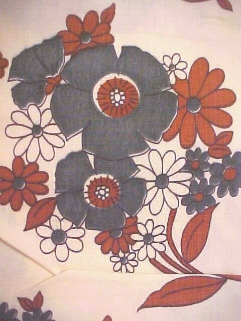Fabric Floral 45″ wide 3-1/2 Plus Yards Dark Green and Cinnamon Flowers Remnant