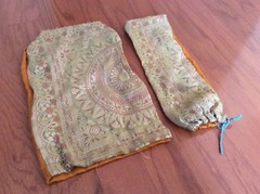 Vintage jewelry necklace cloth bags mini gunny flour sack handmade lot golden