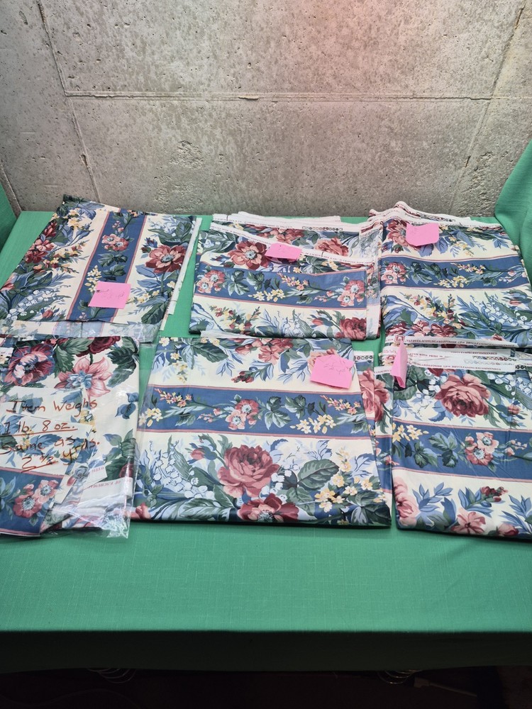19+ Yards VTG Waverly Carolina Rose Fabric Blue Pink Floral Home Decor Chintz